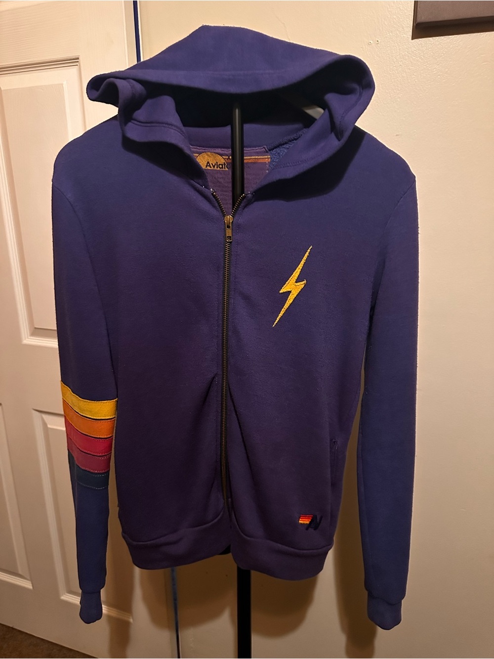 Aviator Nation Women’s Purple Zip Hoodie with Yellow Lightning